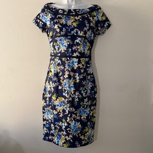Vintage Floral High Waist Blue Dress
